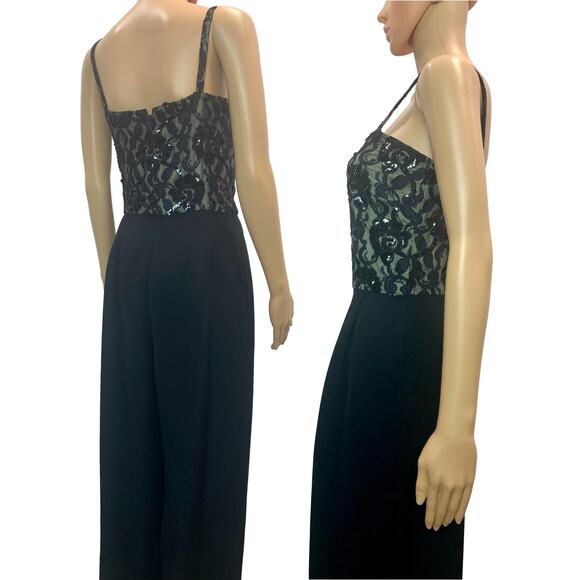 Vintage 80s Nolan Miller Black Jumpsuit w Lace Beads and Sequins | XSmall - Picture 8 of 10